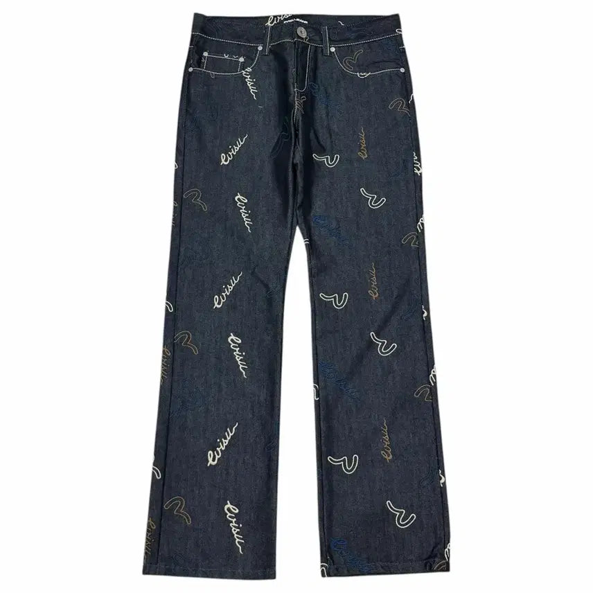 [BUNJANG] EVISU Embroidered Logo Denim Pants 34 / EVISU 에비수 멀티 자수로고 데님팬츠 바지 34