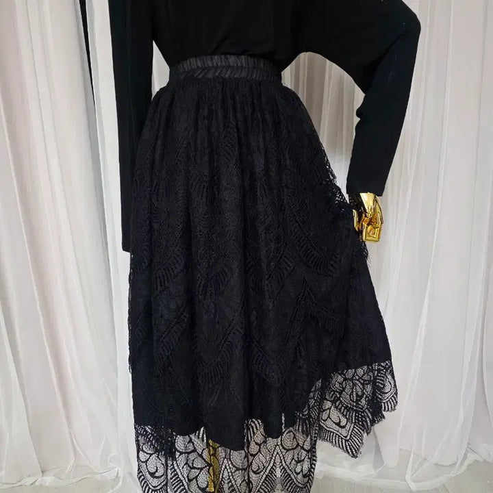 [BUNJANG] Black Lace Long Skirt / 레이스롱치마