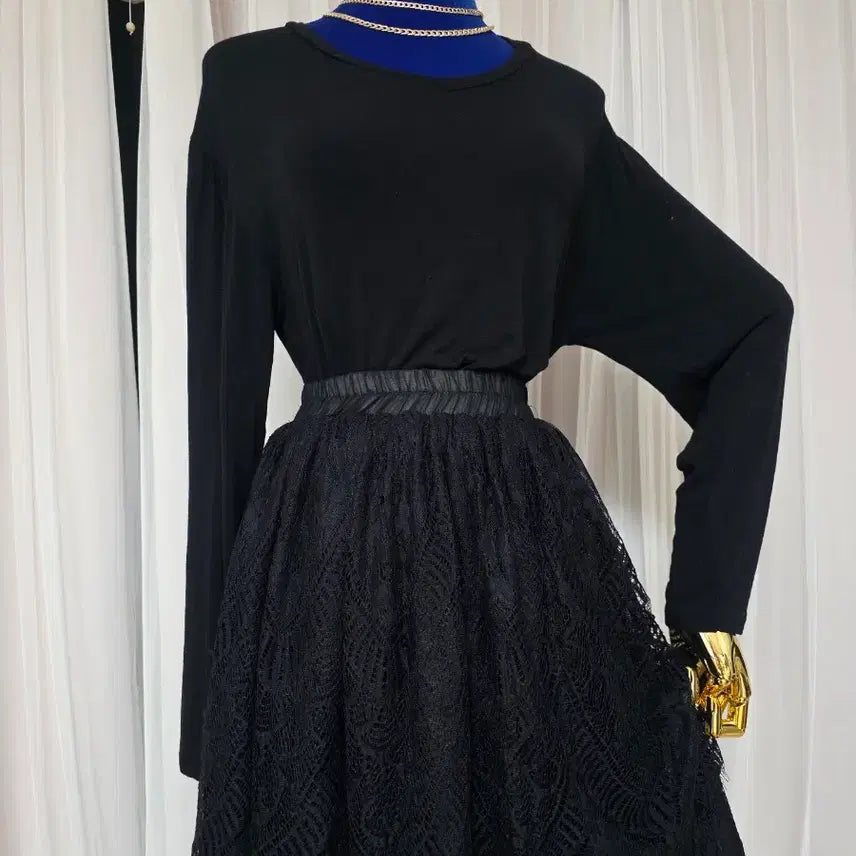[BUNJANG] Black Lace Long Skirt / 레이스롱치마