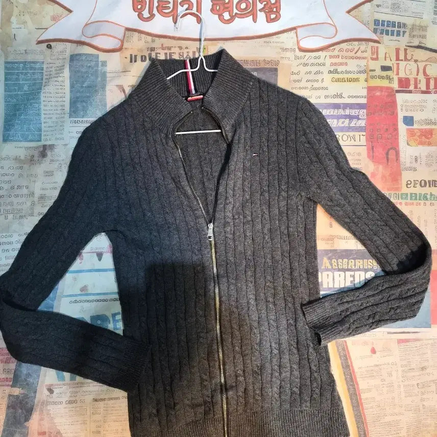 [BUNJANG] Tommy Hilfiger Gray Knit Zip-Up Cardigan / 타미힐피거 그레이 니트 집업 가디건