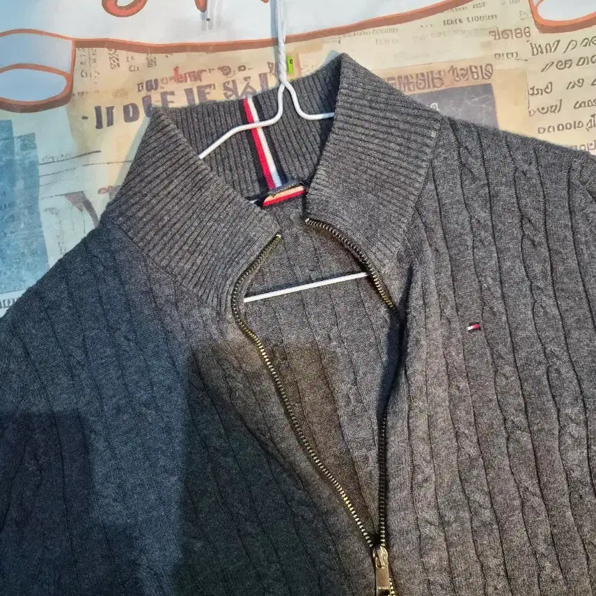 [BUNJANG] Tommy Hilfiger Gray Knit Zip-Up Cardigan / 타미힐피거 그레이 니트 집업 가디건