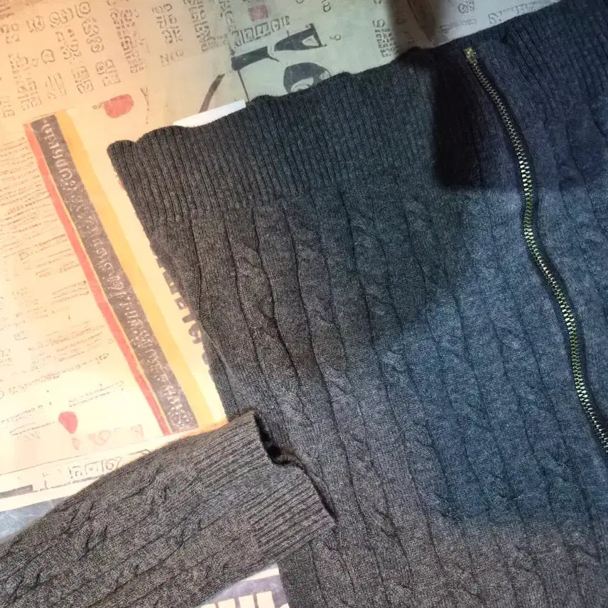 [BUNJANG] Tommy Hilfiger Gray Knit Zip-Up Cardigan / 타미힐피거 그레이 니트 집업 가디건