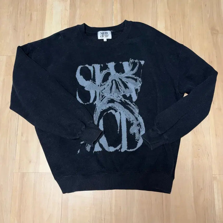 [BUNJANG] Slow Acid Fleece Sweatshirt Black S / 슬로우애시드 기모 맨투맨 블랙 S