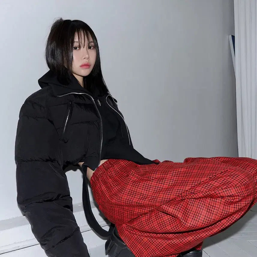 [BUNJANG] Lange Cutout Short Padded Jacket (Black, F) / 랑거 컷아웃 숏패딩 (블랙,F) !!