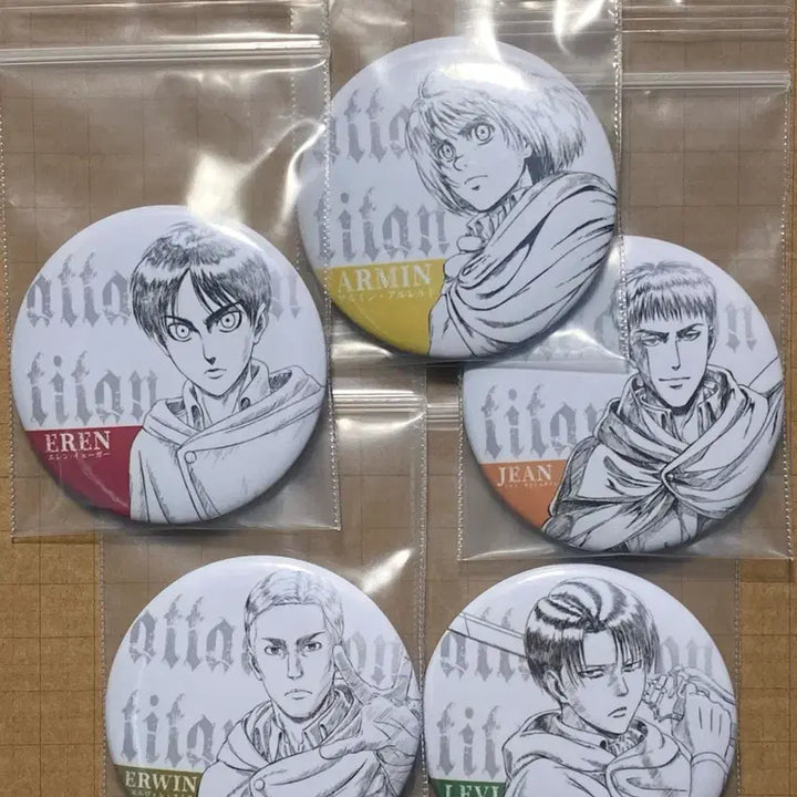 [BUNJANG] Attack on Titan Wit Studio Original Illustration Cat Badges Set / [일괄] 진격의 거인 위트 원화 캣뱃지 5종 세트 _에렌아르민쟝엘빈리바이