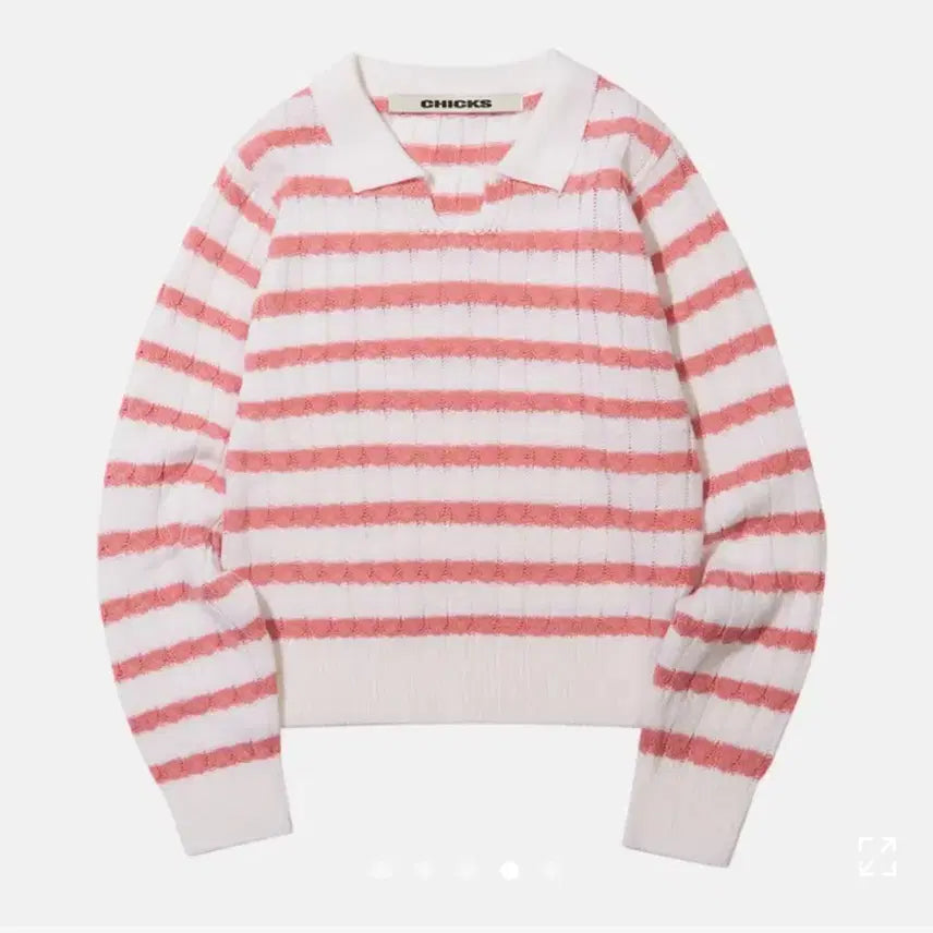[BUNJANG] CHICKS Striped Collar Knit Sweater / 새상품) CHICKS 스트라이프 카라 니트/ 핑크