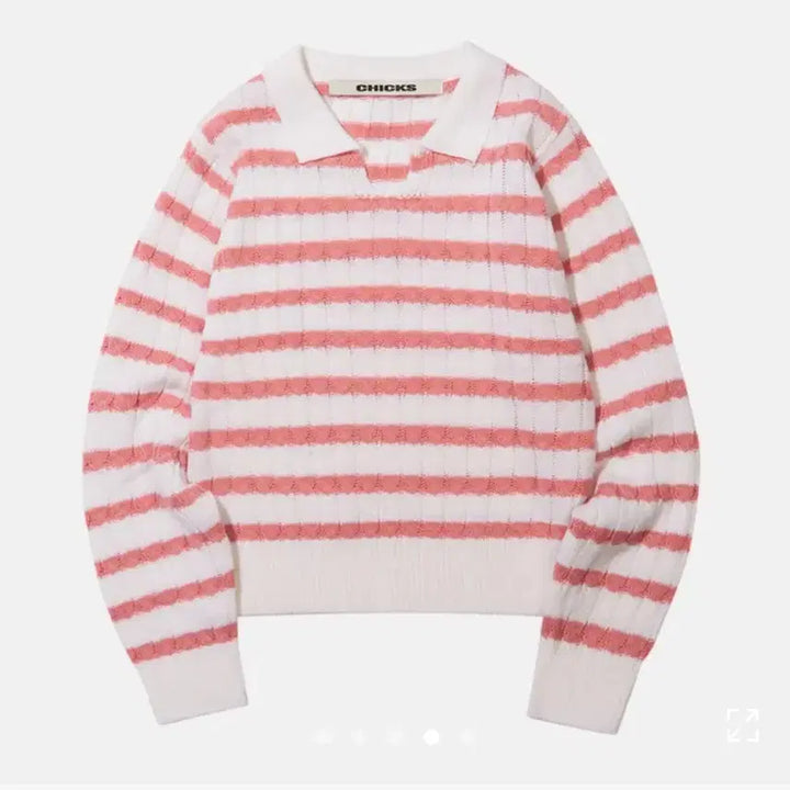 [BUNJANG] CHICKS Striped Collar Knit Sweater / 새상품) CHICKS 스트라이프 카라 니트/ 핑크