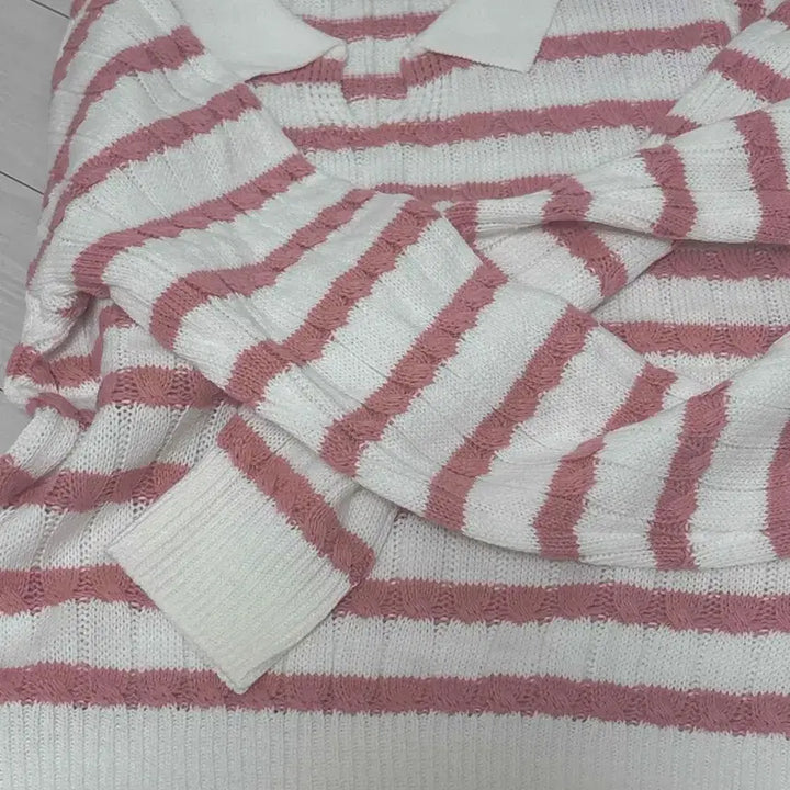 [BUNJANG] CHICKS Striped Collar Knit Sweater / 새상품) CHICKS 스트라이프 카라 니트/ 핑크