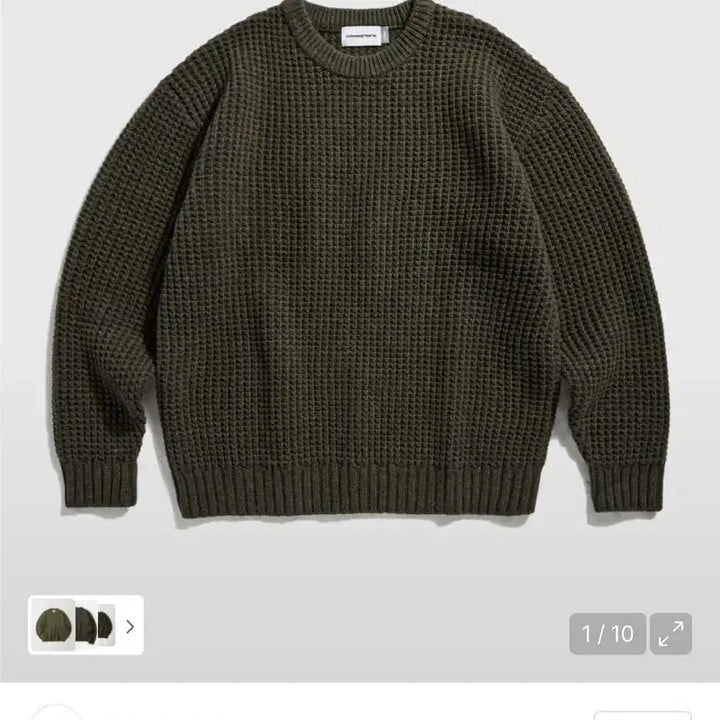 [BUNJANG] Espionage Heavyweight Waffle Knit Sweater Olive M / 에스피오나지 헤비웨이트 와플 니트 스웨터 올리브 M