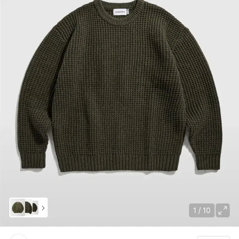 [BUNJANG] Espionage Heavyweight Waffle Knit Sweater Olive M / 에스피오나지 헤비웨이트 와플 니트 스웨터 올리브 M