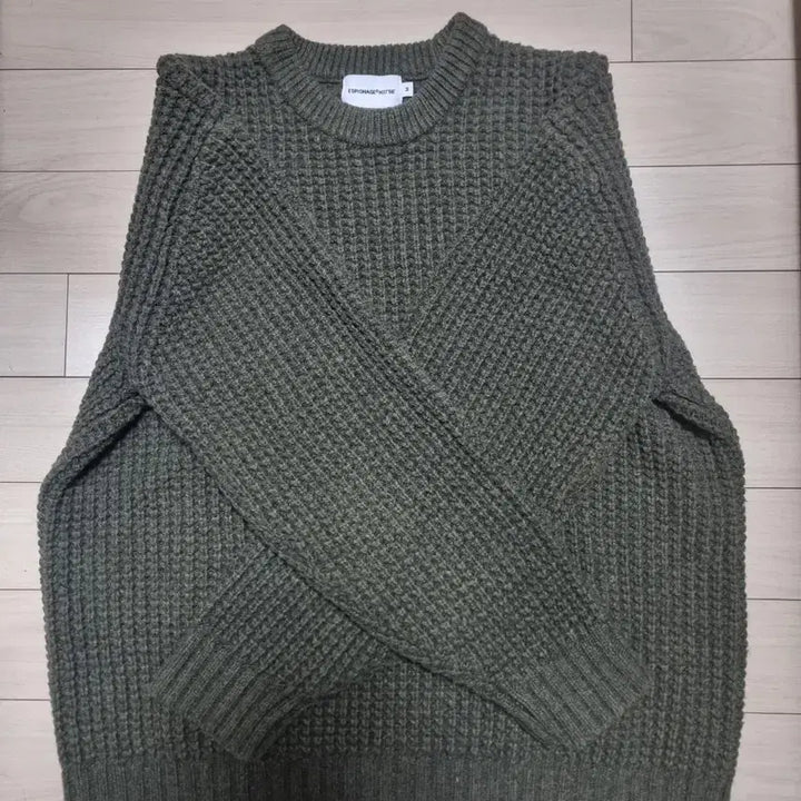 [BUNJANG] Espionage Heavyweight Waffle Knit Sweater Olive M / 에스피오나지 헤비웨이트 와플 니트 스웨터 올리브 M