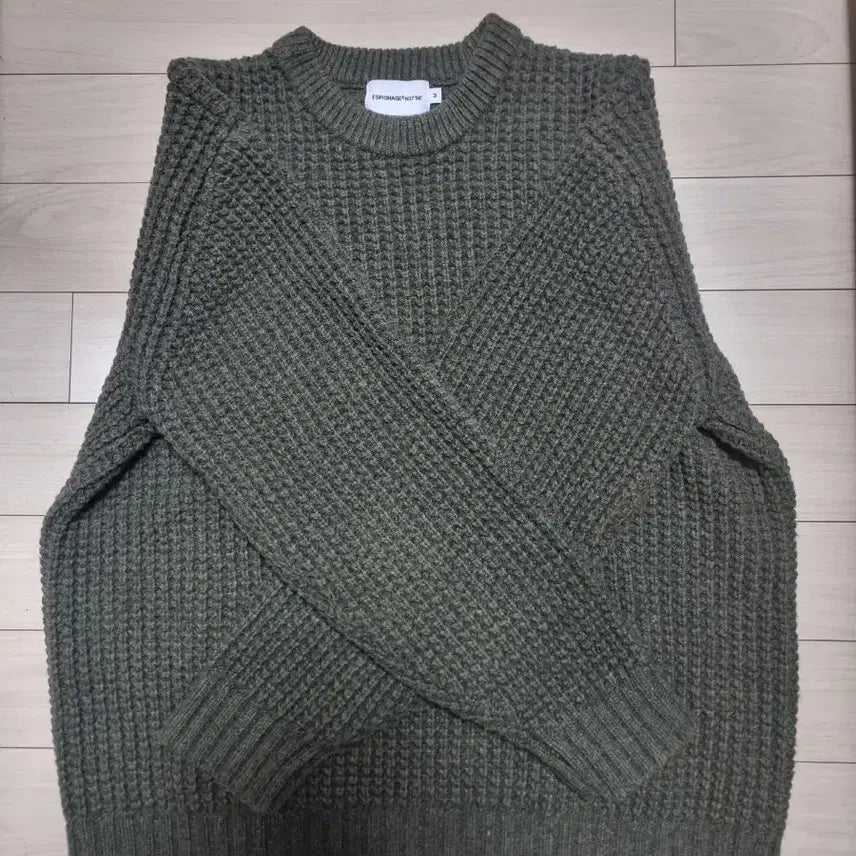 [BUNJANG] Espionage Heavyweight Waffle Knit Sweater Olive M / 에스피오나지 헤비웨이트 와플 니트 스웨터 올리브 M