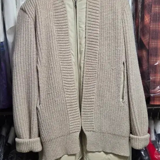[BUNJANG] System Hooded Knit Cardigan Beige / 시스템 후드 니트 가디건 베이지