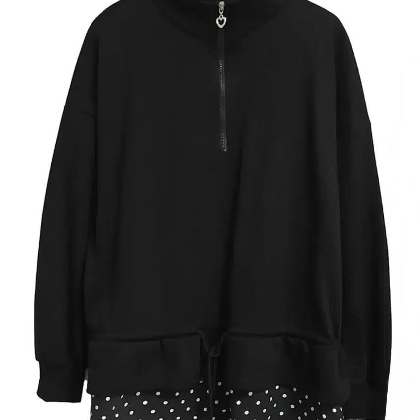 [BUNJANG] Dot Pattern Half-Zip Pullover Sweatshirt / 도트 땡땡이 하프집업 맨투맨 긴팔 티셔츠 블랙 <3