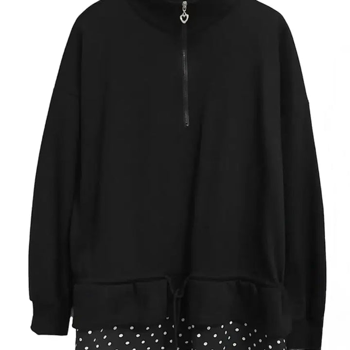 [BUNJANG] Dot Pattern Half-Zip Pullover Sweatshirt / 도트 땡땡이 하프집업 맨투맨 긴팔 티셔츠 블랙 <3