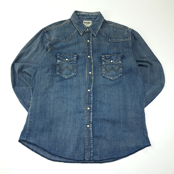 [BUNJANG] Wrangler 90s Cotton Western Denim Shirt / CL692 XL 랭글러 90s 코튼 웨스턴 미디엄블루 데님셔츠 남방