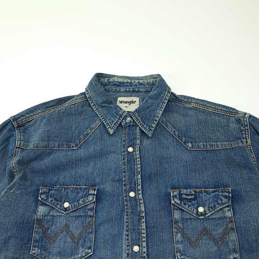 [BUNJANG] Wrangler 90s Cotton Western Denim Shirt / CL692 XL 랭글러 90s 코튼 웨스턴 미디엄블루 데님셔츠 남방