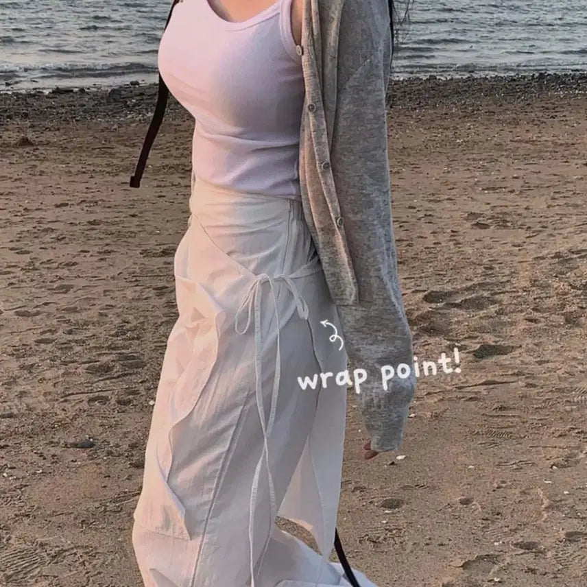 [BUNJANG] Creamcheese Market Layered Wrap Skirt Wide Pants / 에이블리 크림치즈마켓 레이어드 랩 스커트 와이드 팬츠 교신 판매