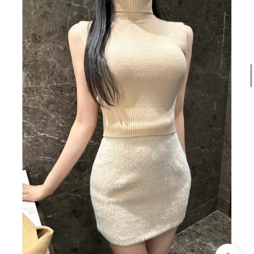 [BUNJANG] Cashmere Crop Turtleneck Tank Top / 수입의류 캐시미어 크롭 목폴라나시 새상품
