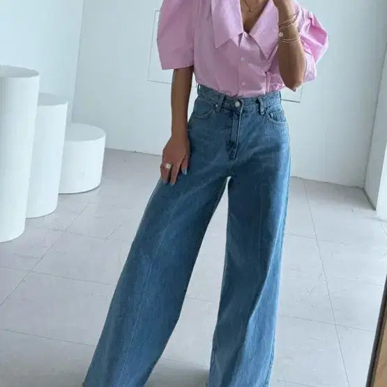 [BUNJANG] Lovely Big Collar Puff Short Sleeve Blouse / 러블리 빅카라 퍼프 반팔 블라우스