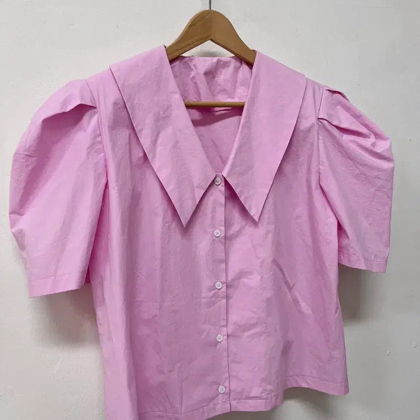 [BUNJANG] Lovely Big Collar Puff Short Sleeve Blouse / 러블리 빅카라 퍼프 반팔 블라우스