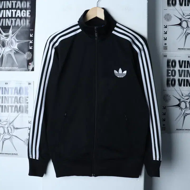 [BUNJANG] Adidas Track Top Zip-Up Jersey Jacket / (S) 아디다스 집업져지 트랙탑 구파버 블랙 올드스쿨 검흰-176DE