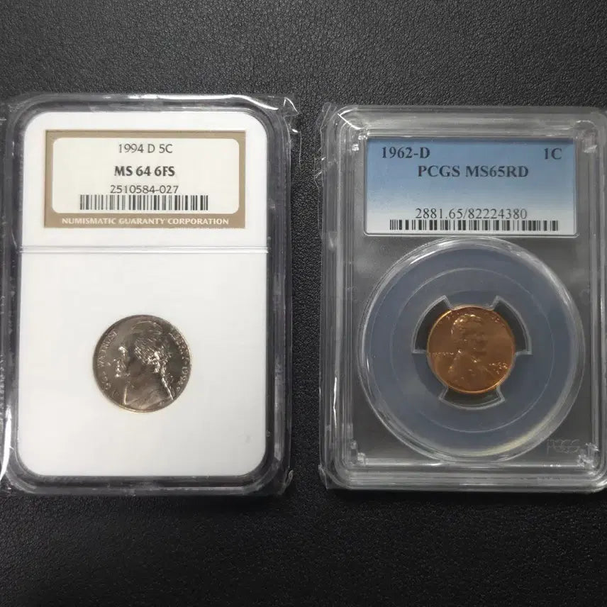 [BUNJANG] 1962 Lincoln Cent (MS65) &amp; 1994 Jefferson Nickel (MS64) Coin Set / 미국 1962년 1센트65등급 /1994년 5센트64등급 희귀동전수집용