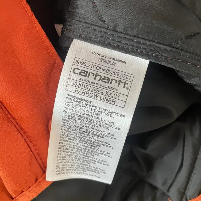 [BUNJANG] Carhartt BARROW LINER Jacket Orange M / 칼하트 wip BARROW LINER 자켓 오렌지 오버핏 M