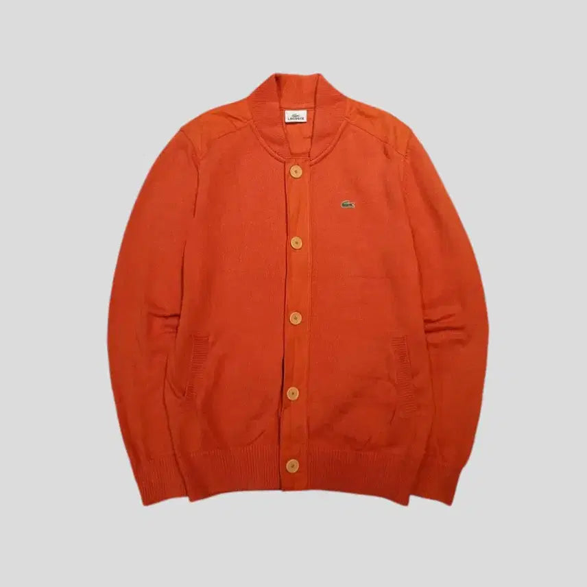 [BUNJANG] Lacoste Pigment Orange Croc Patch Logo Cotton Knit Blouson / 라코스테 피그먼트 오렌지 크록패치 로고 히든지퍼 블루종타입 코튼 니트 가