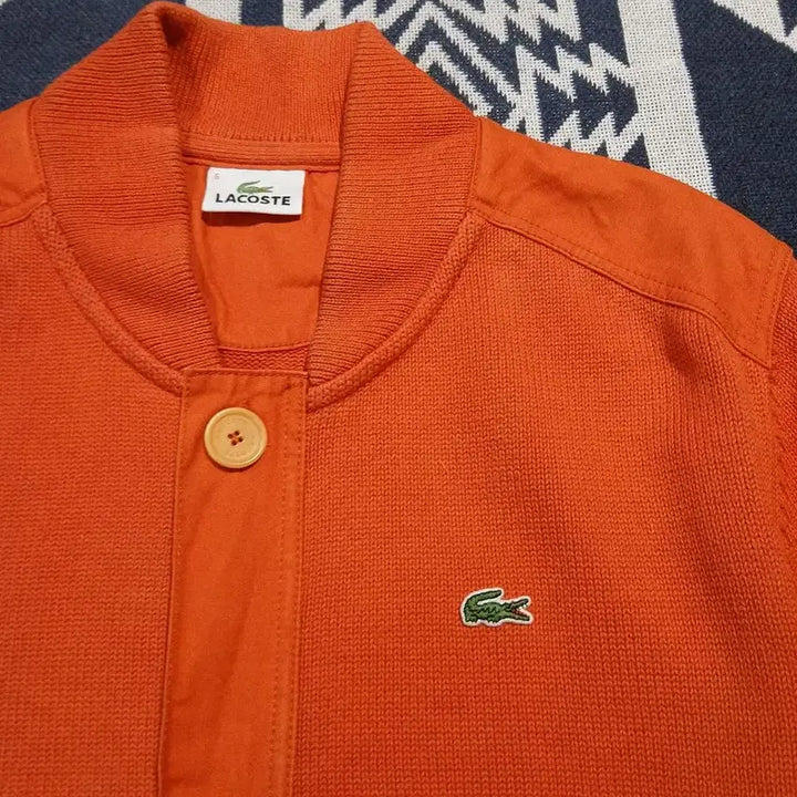 [BUNJANG] Lacoste Pigment Orange Croc Patch Logo Cotton Knit Blouson / 라코스테 피그먼트 오렌지 크록패치 로고 히든지퍼 블루종타입 코튼 니트 가