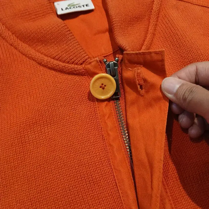 [BUNJANG] Lacoste Pigment Orange Croc Patch Logo Cotton Knit Blouson / 라코스테 피그먼트 오렌지 크록패치 로고 히든지퍼 블루종타입 코튼 니트 가