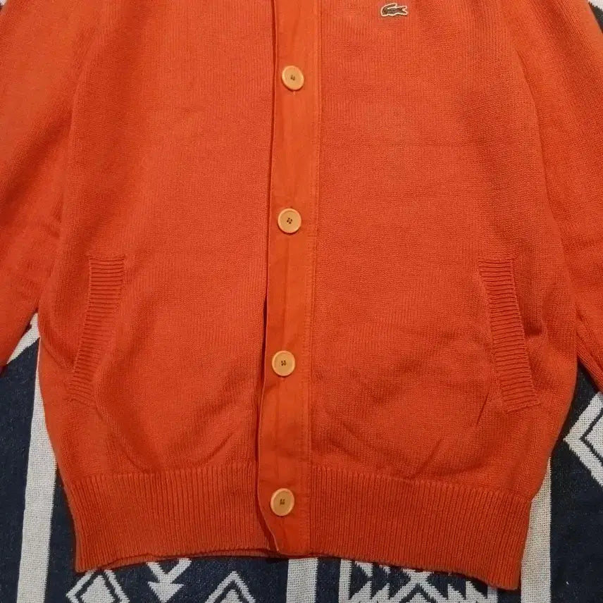 [BUNJANG] Lacoste Pigment Orange Croc Patch Logo Cotton Knit Blouson / 라코스테 피그먼트 오렌지 크록패치 로고 히든지퍼 블루종타입 코튼 니트 가