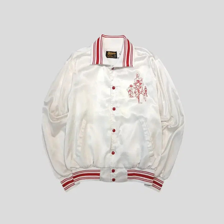 [SOLD OUT] SWINGSTER 80s 화이트 레드 새틴 라이닝 스포츠 올드스쿨 카라넥