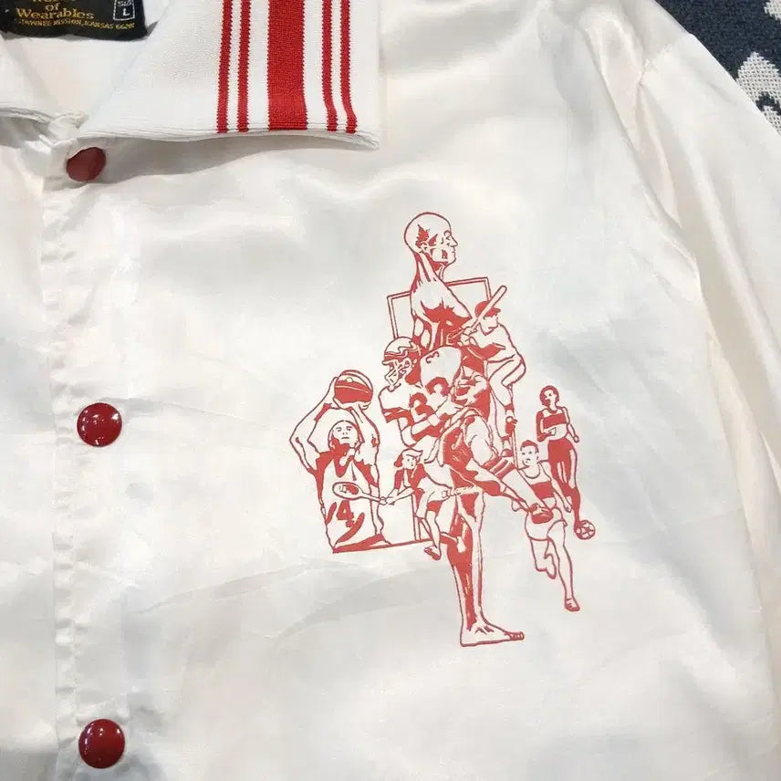 [SOLD OUT] SWINGSTER 80s 화이트 레드 새틴 라이닝 스포츠 올드스쿨 카라넥