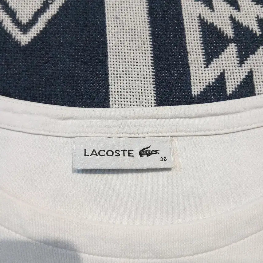 [BUNJANG] Lacoste White Navy Stripe Croc Patch Boat Neck Long Sleeve Shirt / 라코스테 화이트 네이비 스트라이프 배색 크록패치 로고 마린룩 보트넥 긴팔