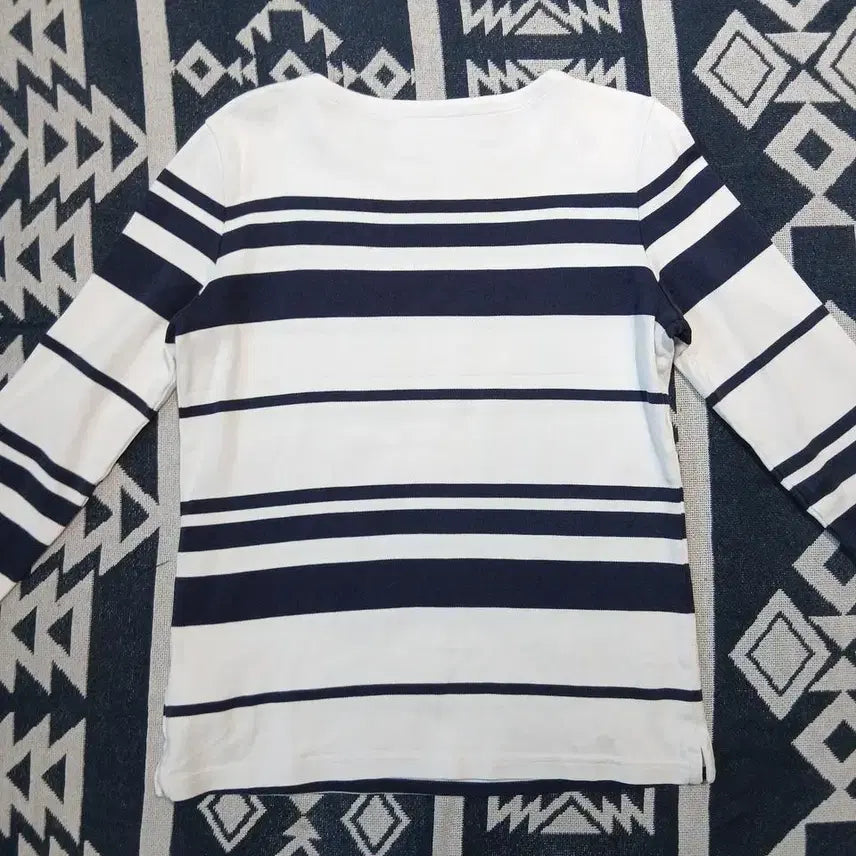 [BUNJANG] Lacoste White Navy Stripe Croc Patch Boat Neck Long Sleeve Shirt / 라코스테 화이트 네이비 스트라이프 배색 크록패치 로고 마린룩 보트넥 긴팔