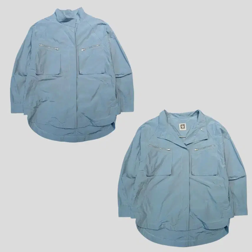 [BUNJANG] ANNE KLEIN Sky Blue Double Pocket Unbalanced Jacket / ANNE KLEIN 앤클라인 스카이블루 소라색 더블포켓 히든버튼 언발란스
