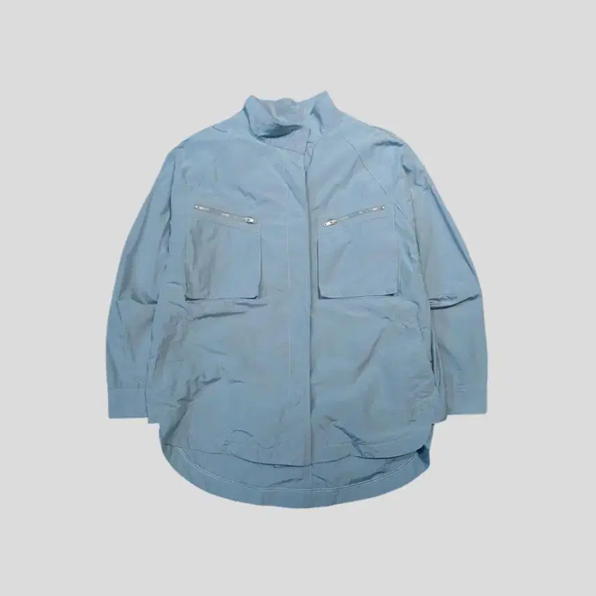 [BUNJANG] ANNE KLEIN Sky Blue Double Pocket Unbalanced Jacket / ANNE KLEIN 앤클라인 스카이블루 소라색 더블포켓 히든버튼 언발란스