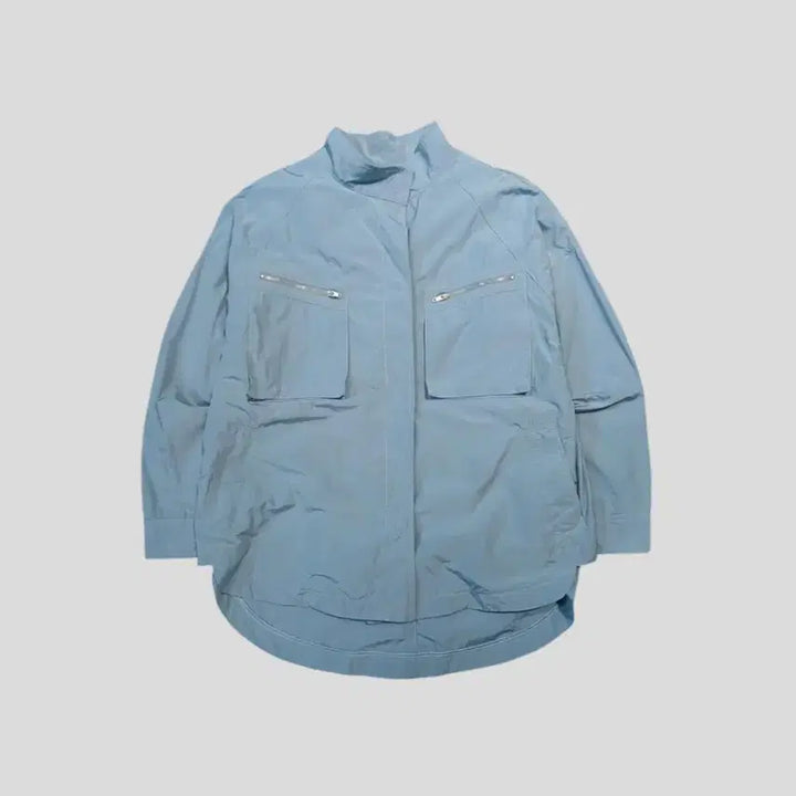 [BUNJANG] ANNE KLEIN Sky Blue Double Pocket Unbalanced Jacket / ANNE KLEIN 앤클라인 스카이블루 소라색 더블포켓 히든버튼 언발란스