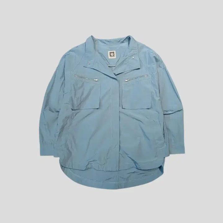 [BUNJANG] ANNE KLEIN Sky Blue Double Pocket Unbalanced Jacket / ANNE KLEIN 앤클라인 스카이블루 소라색 더블포켓 히든버튼 언발란스