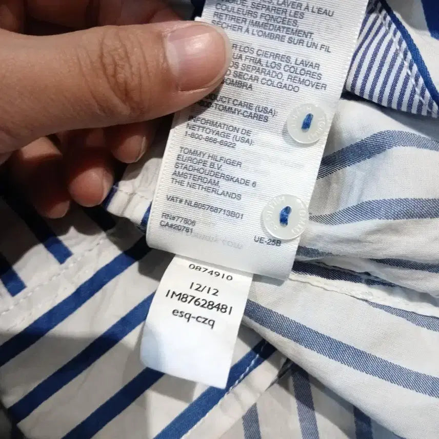[BUNJANG] Tommy Hilfiger White Blue Striped Logo Fitted Shirt (Woman&