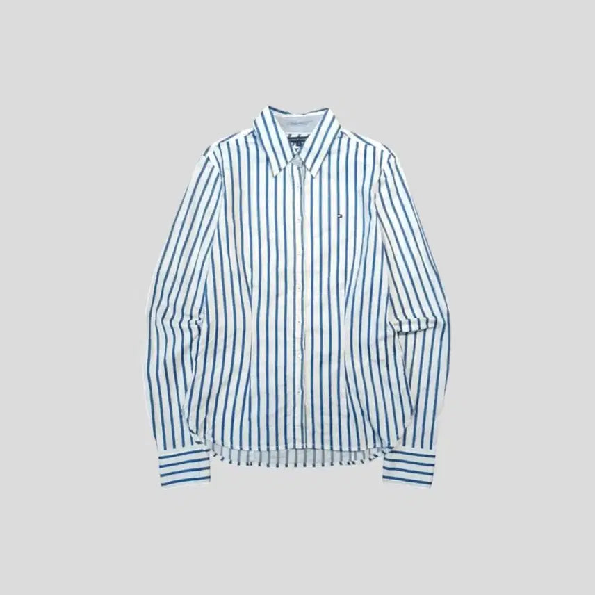 [BUNJANG] Tommy Hilfiger White Blue Striped Logo Fitted Shirt (Woman&
