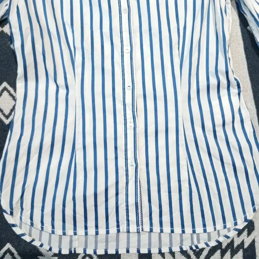 [BUNJANG] Tommy Hilfiger White Blue Striped Logo Fitted Shirt (Woman&
