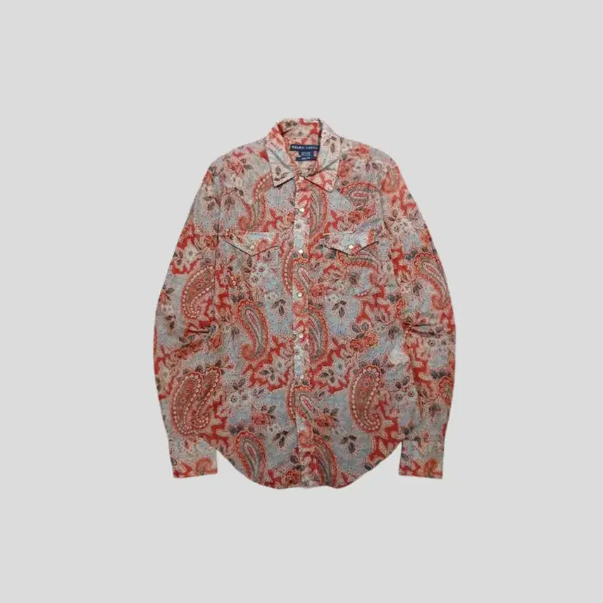 [BUNJANG] Polo Ralph Lauren Paisley Pattern Cotton Blouse / 폴로랄프로렌 레드 멀티컬러 페이즐리패턴 더블포켓 슬림핏 코튼 블라우스 남