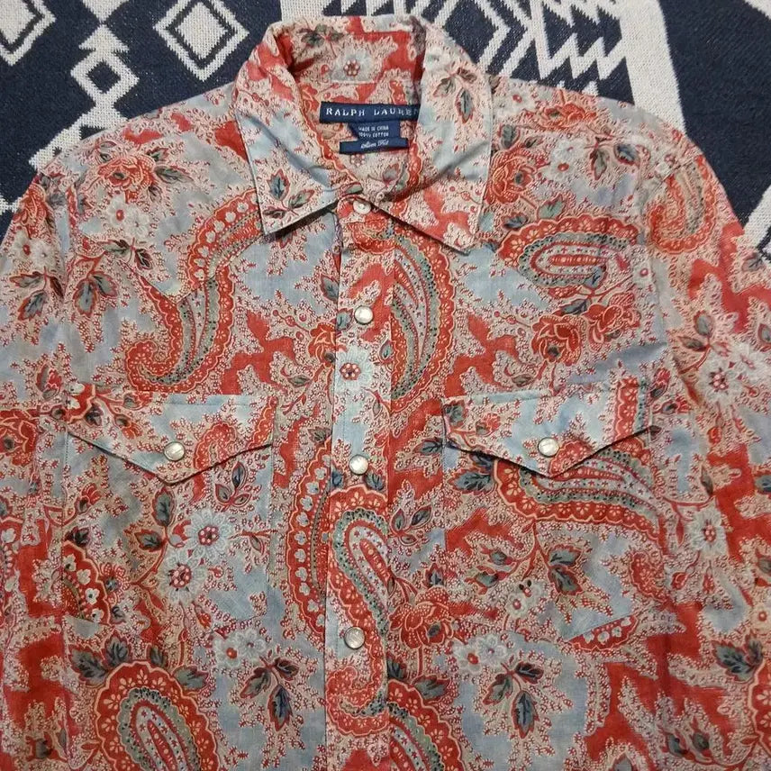 [BUNJANG] Polo Ralph Lauren Paisley Pattern Cotton Blouse / 폴로랄프로렌 레드 멀티컬러 페이즐리패턴 더블포켓 슬림핏 코튼 블라우스 남