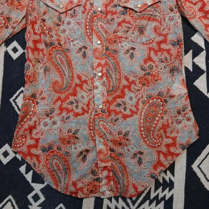 [BUNJANG] Polo Ralph Lauren Paisley Pattern Cotton Blouse / 폴로랄프로렌 레드 멀티컬러 페이즐리패턴 더블포켓 슬림핏 코튼 블라우스 남
