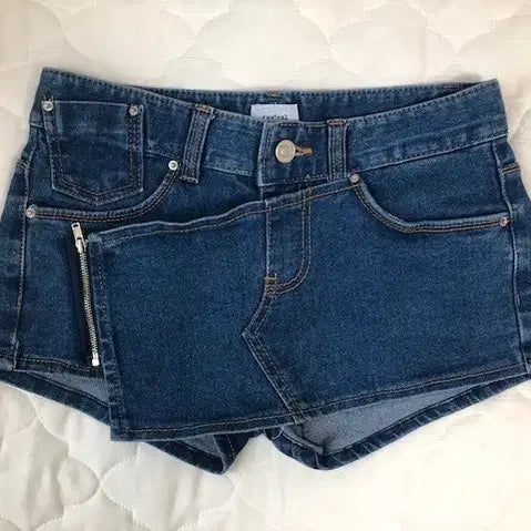 [BUNJANG] Mini Wrap Denim Skirt Pants / 초미니 랩 청치마바지
