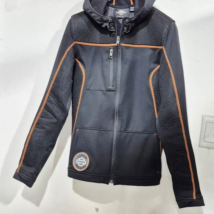 [BUNJANG] Harley Davidson Black Mesh Detail Hooded Zip-Up Jacket / 할리데이비슨 블랙 후드 집업 자켓