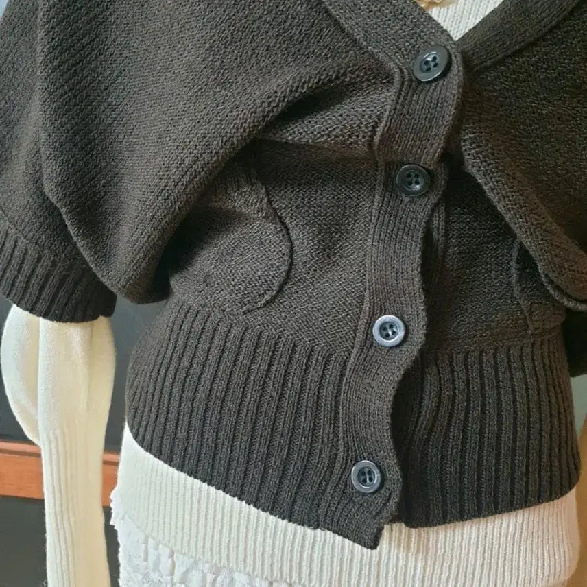 [BUNJANG] Unbranded Dark Brown Ribbed Pointed Cardigan / (새제품)시보리포인트 가오리핏 가디건 다크브라운