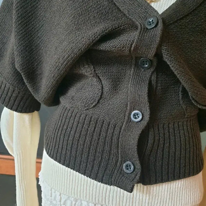 [BUNJANG] Unbranded Dark Brown Ribbed Pointed Cardigan / (새제품)시보리포인트 가오리핏 가디건 다크브라운